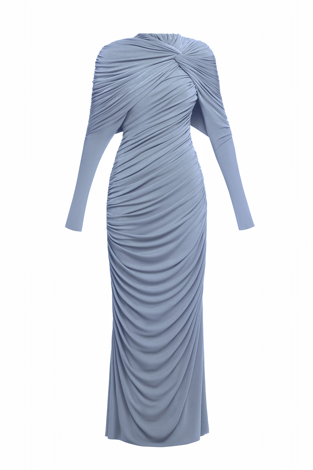 BONNIE KNOT BODYCON MAXI DRESS, LONG SLEEVE, BLUE