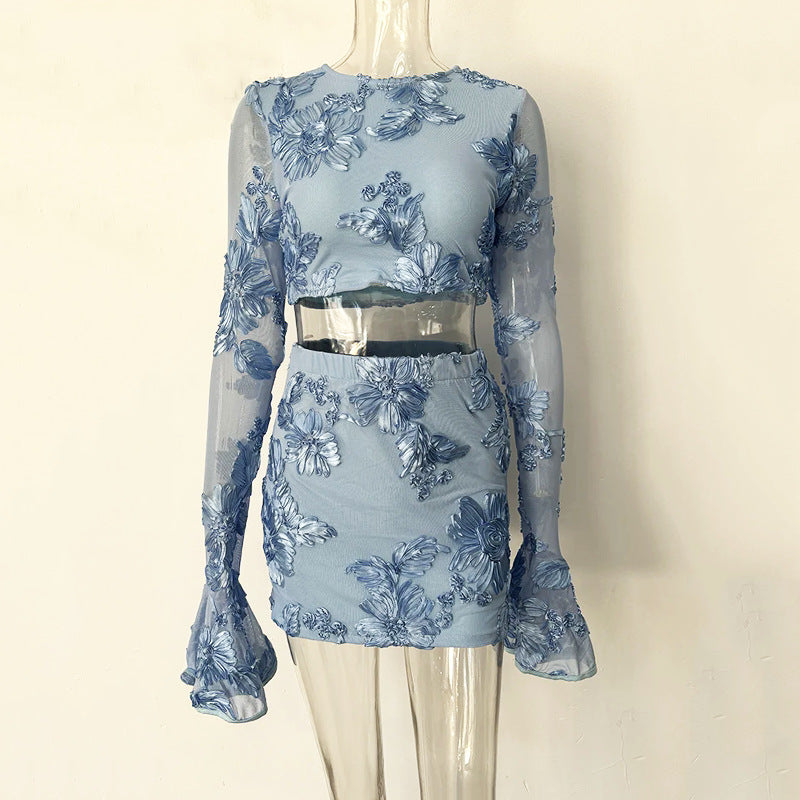 NEFERTITI APRICOT EMBROIDERED BACKLESS T-SHIRT SKIRT SET