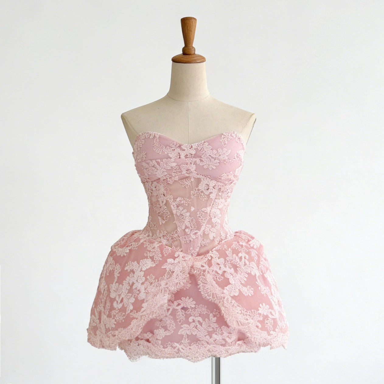 LACE EMBROIDERED BANDEAU MINI DRESS FOR PARTY