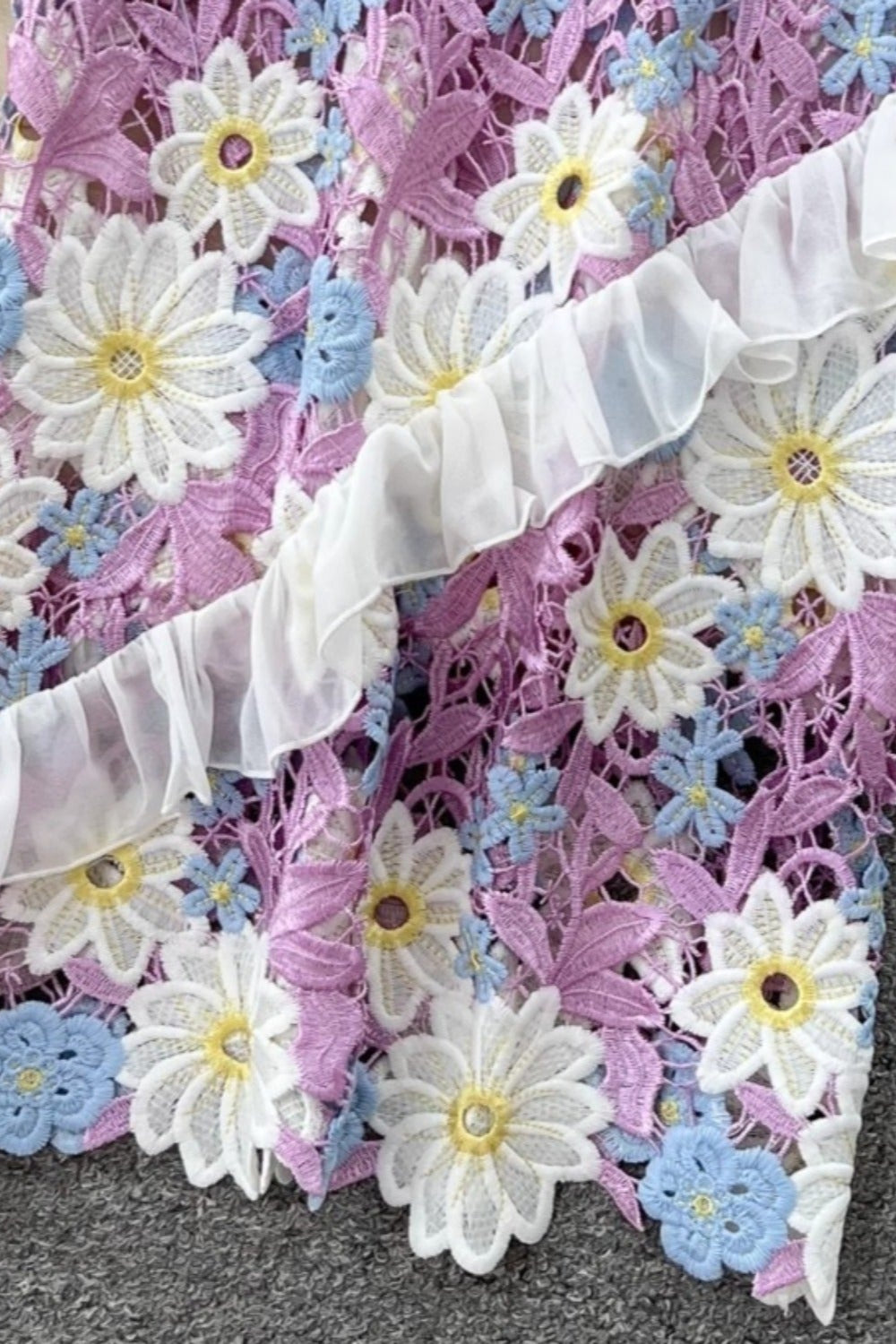 PURPLE FLORAL ONE SHOULDER LACE MAXI DRESS