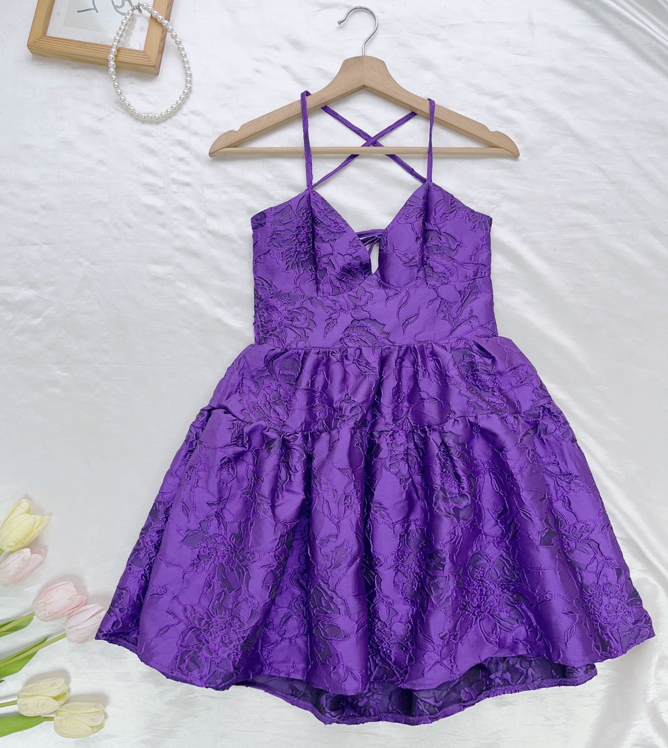 JACQUARD DOPAMINE SLIP MINI DRESS FOR PARTY