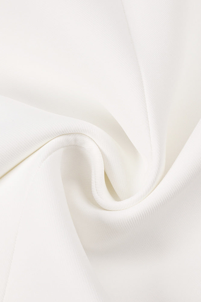 V-NECK BACKLESS HALTER CREPE DRESS - WHITE