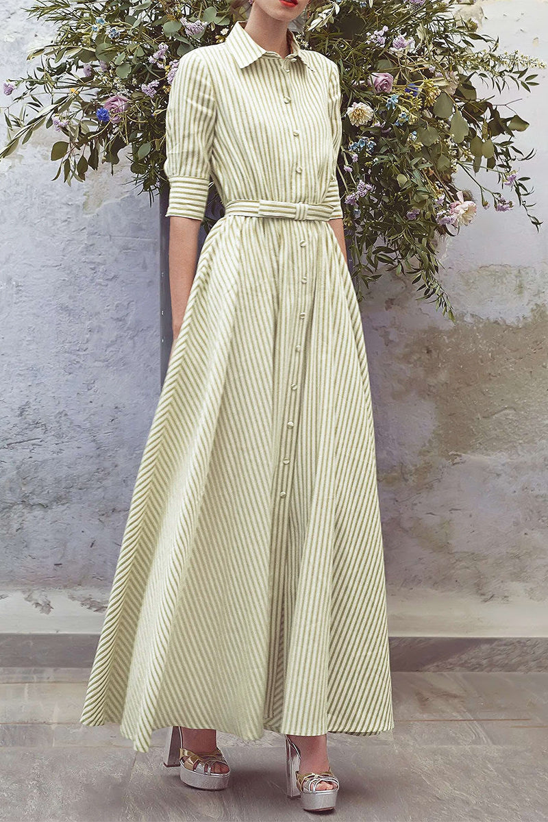 O1CN017lVW1Z1SvZTabTikf__277952309 GREEN STRIPED BELTED SHIRT MAXI DRESS