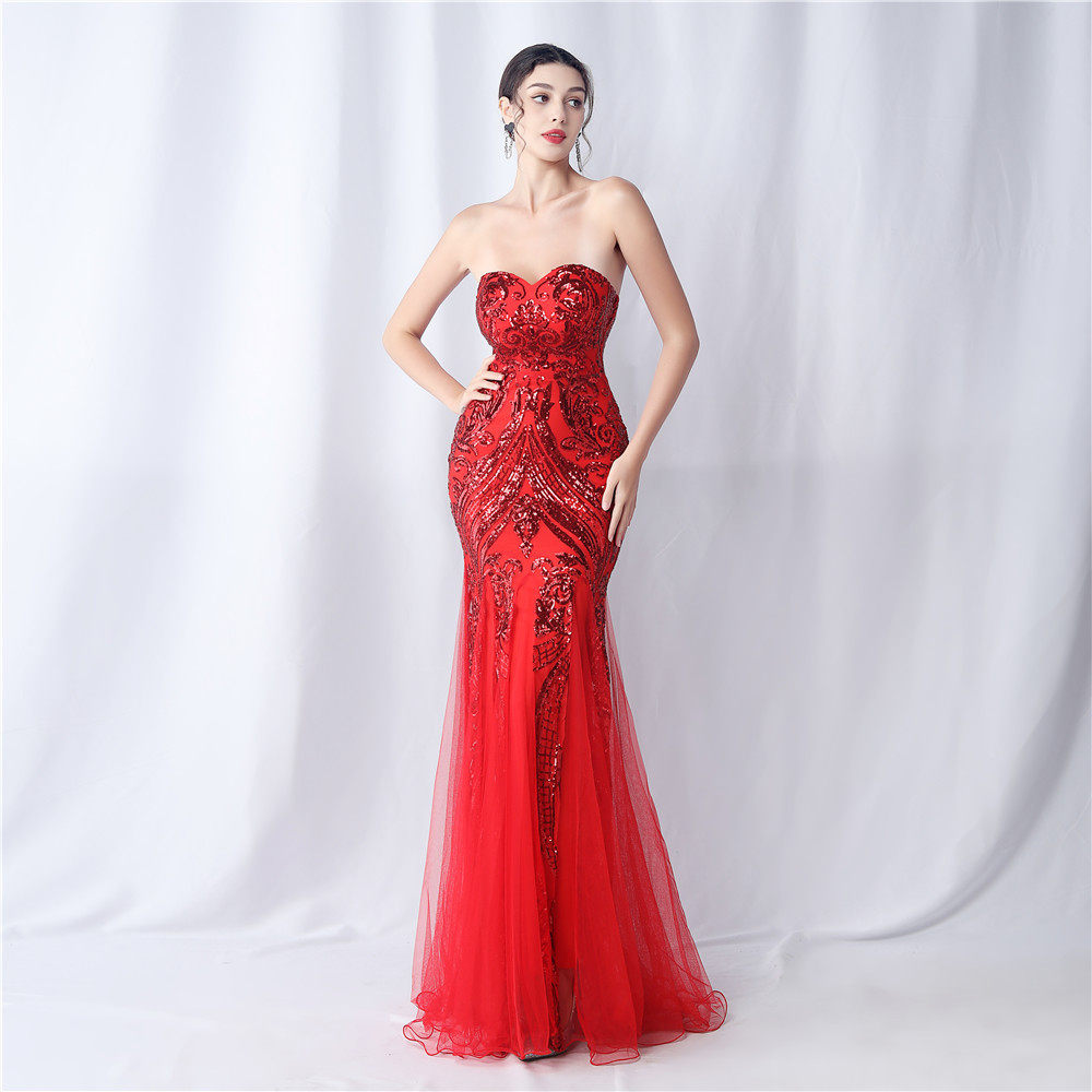 SPARKLE STRAPLESS TULLE MAXI DRESS FOR FORMAL EVENTS