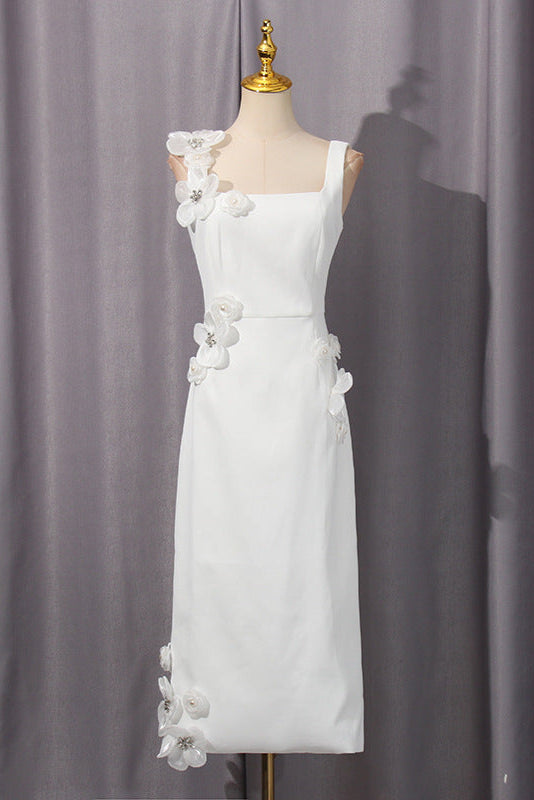 SABRINA 3D FLOWER WHITE MIDI DRESS