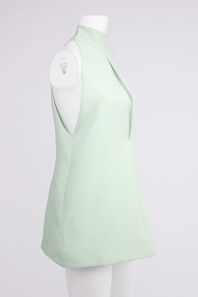 V-NECK BACKLESS HALTER DRESS - CELADON WEDDING GUEST