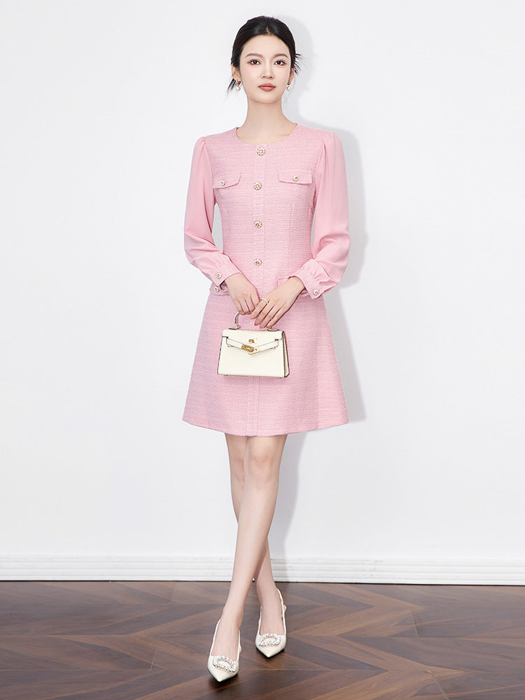 ALANI EMBOSSED CHIFFON PUFF SLEEVE MINI DRESS IN PINK
