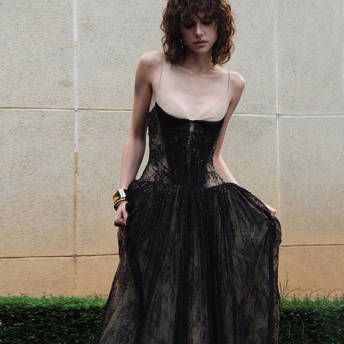 ROSE ASYMMETRIC SPAGHETTI STRAP MAXI DRESS KHAKI