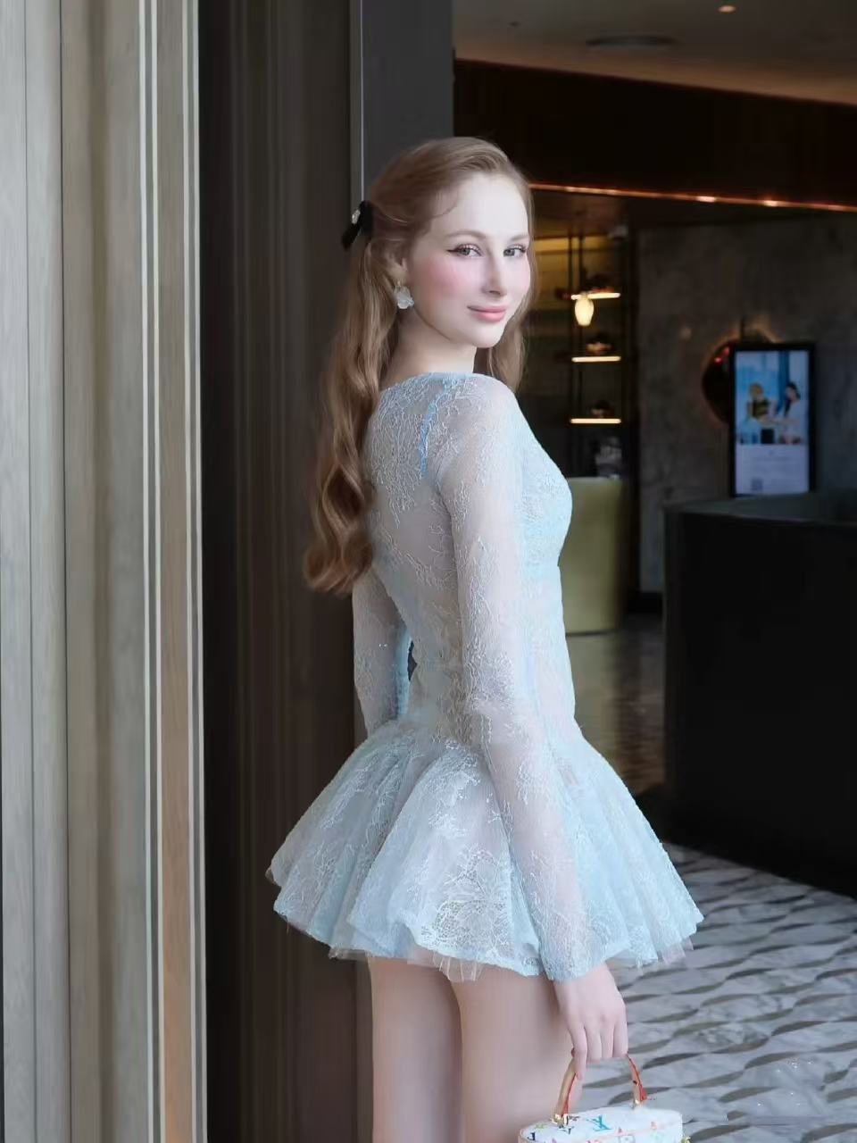 EILEEN LACE A-LINE MINI DRESS IN BLUE
