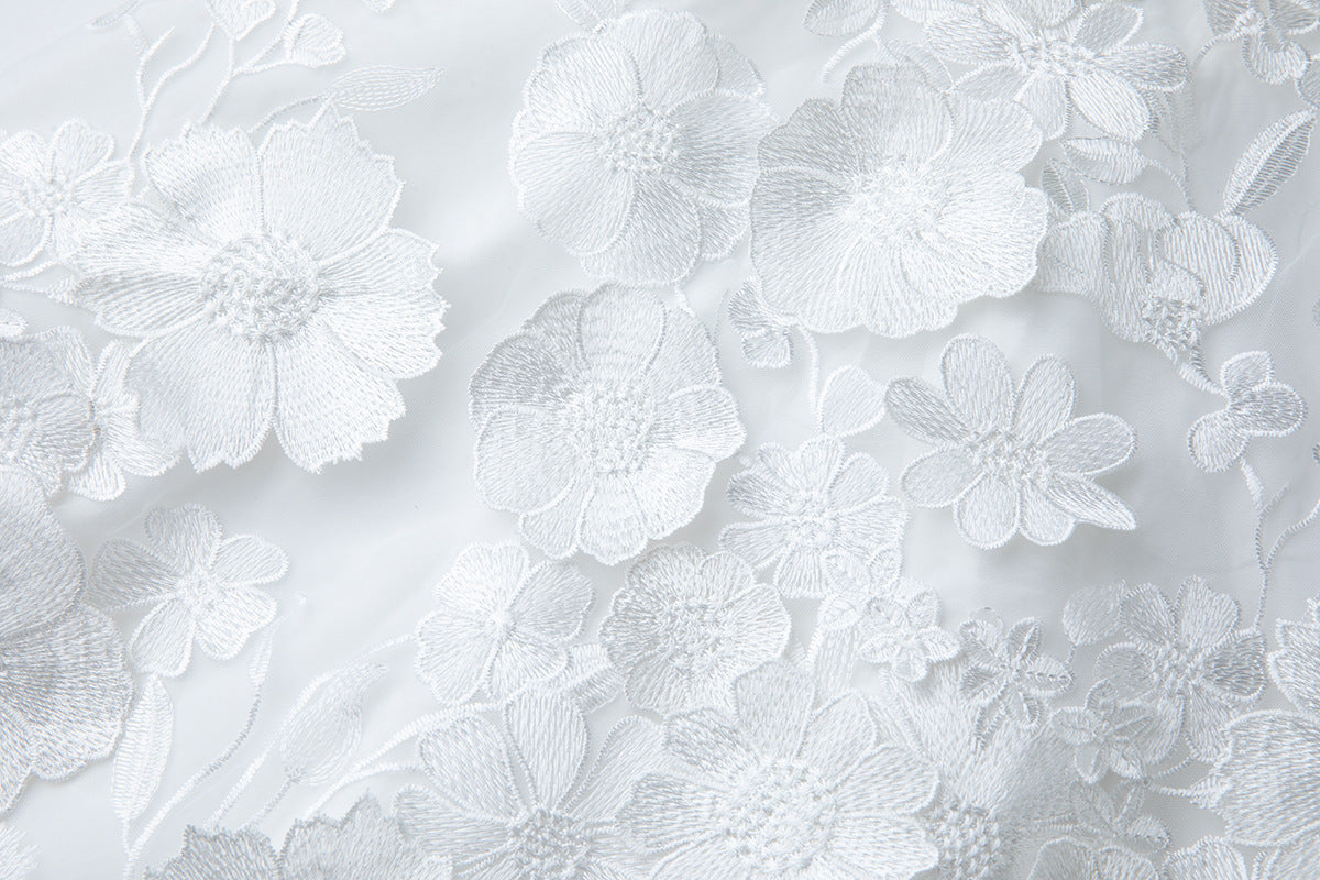 WHITE 3D FLORAL LACE MINI DRESS FOR WEDDING GUEST