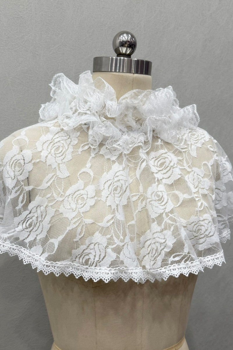 ROSE FLORAL LACE RUFFLE CAPE SHRUG FOR WEDDING
