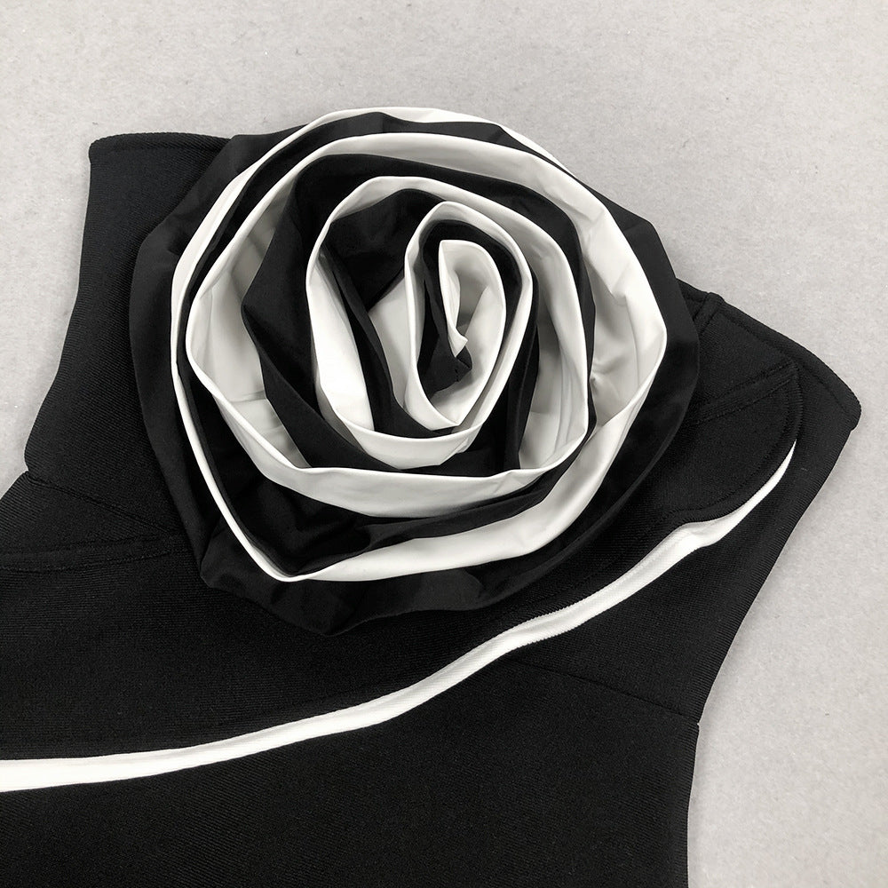 ANNA STRAPLESS FLORAL BANDAGE MAXI DRESS, BLACK