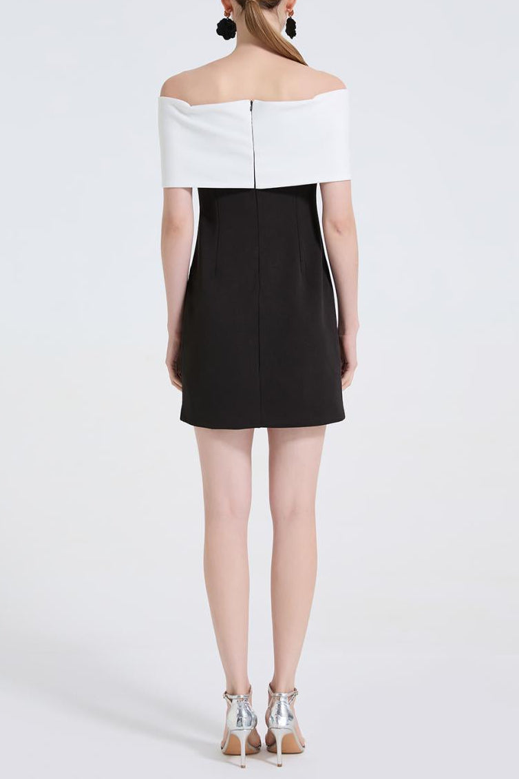 SANDRA OFF-SHOULDER 3D FLOWER MINI DRESS BLACK
