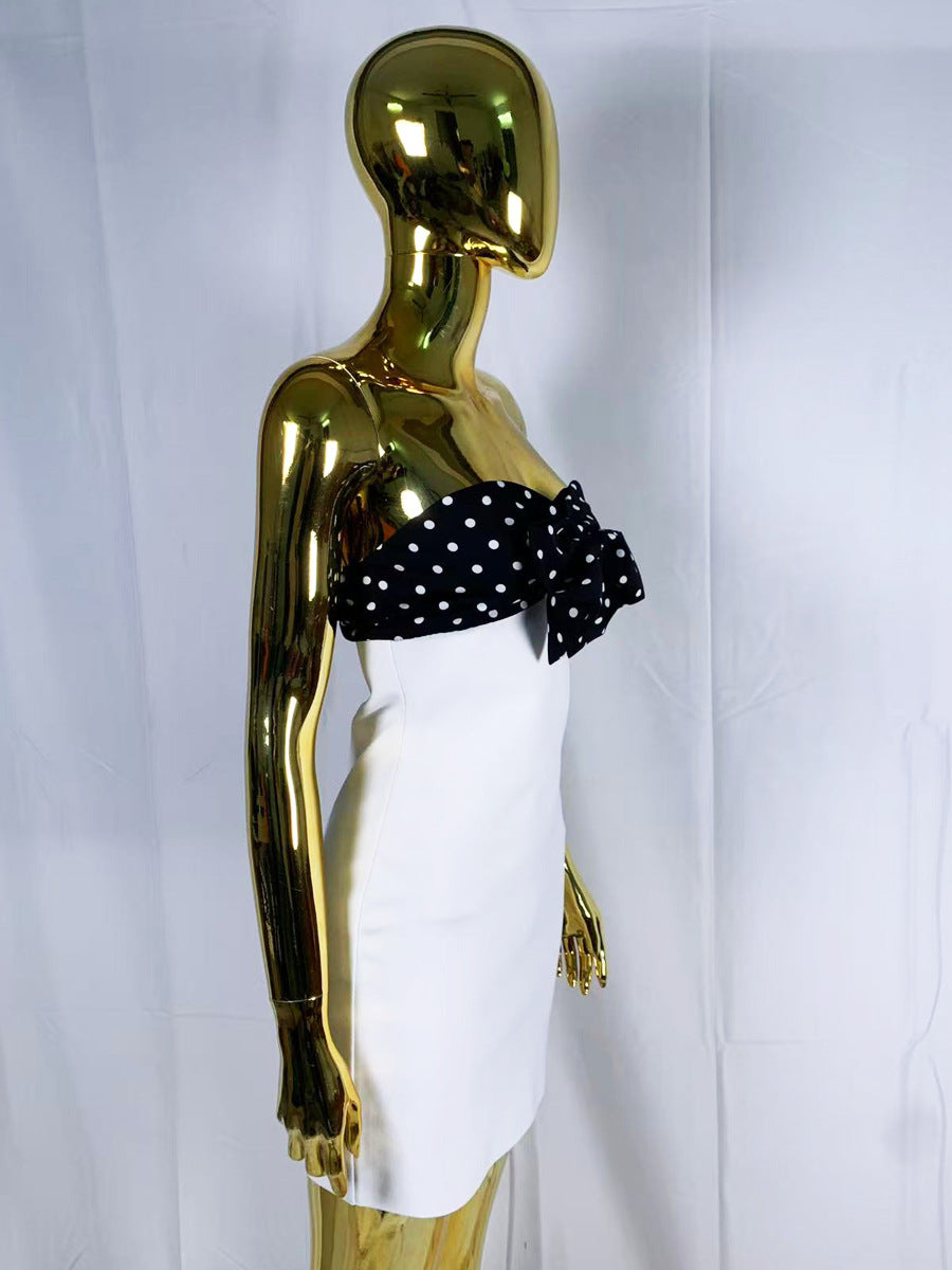 MICHAELIA WHITE POLKA DOT BANDAGE MINI DRESS WITH BOW