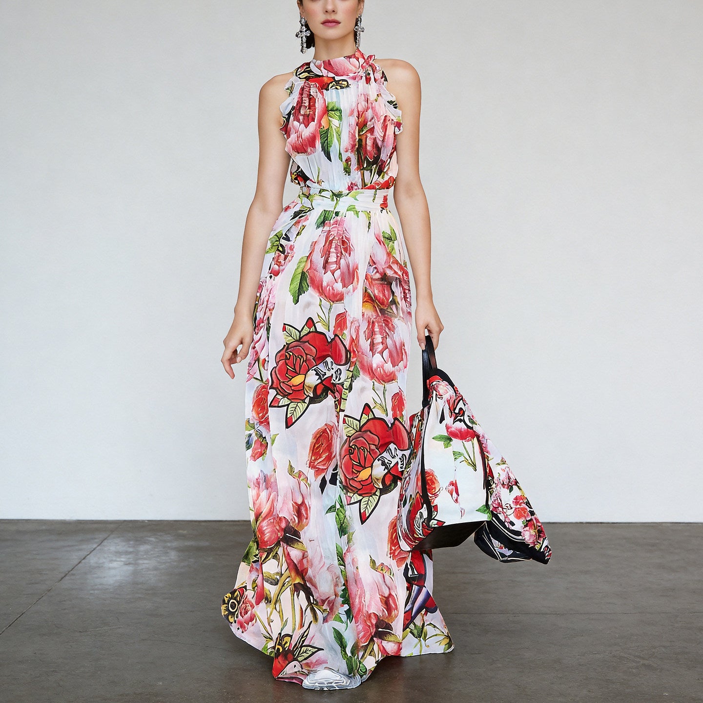 FLORAL SWING DRESS, SLEEVELESS FLOWING SHIFT FOR PARTY