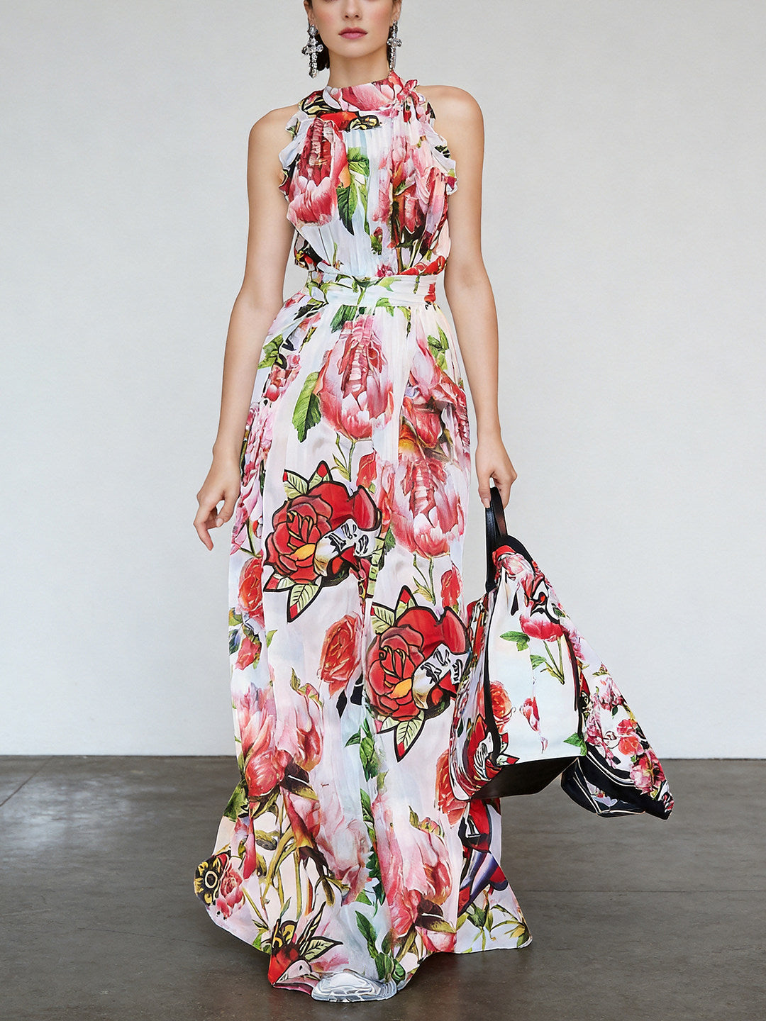 FLORAL SWING DRESS, SLEEVELESS FLOWING SHIFT FOR PARTY