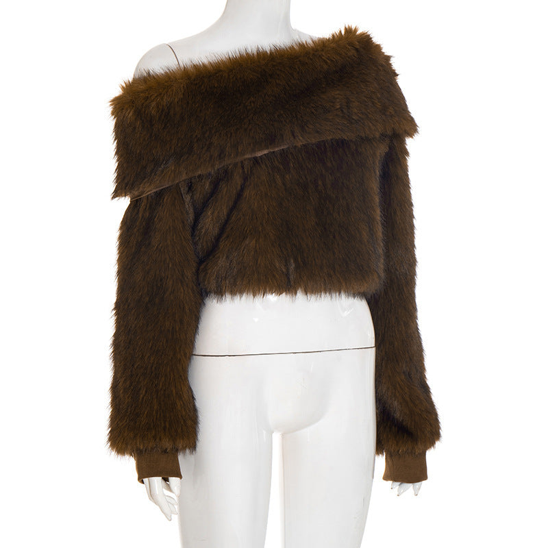 STACEY ONE-SHOULDER FUR TOP FOR PARTY