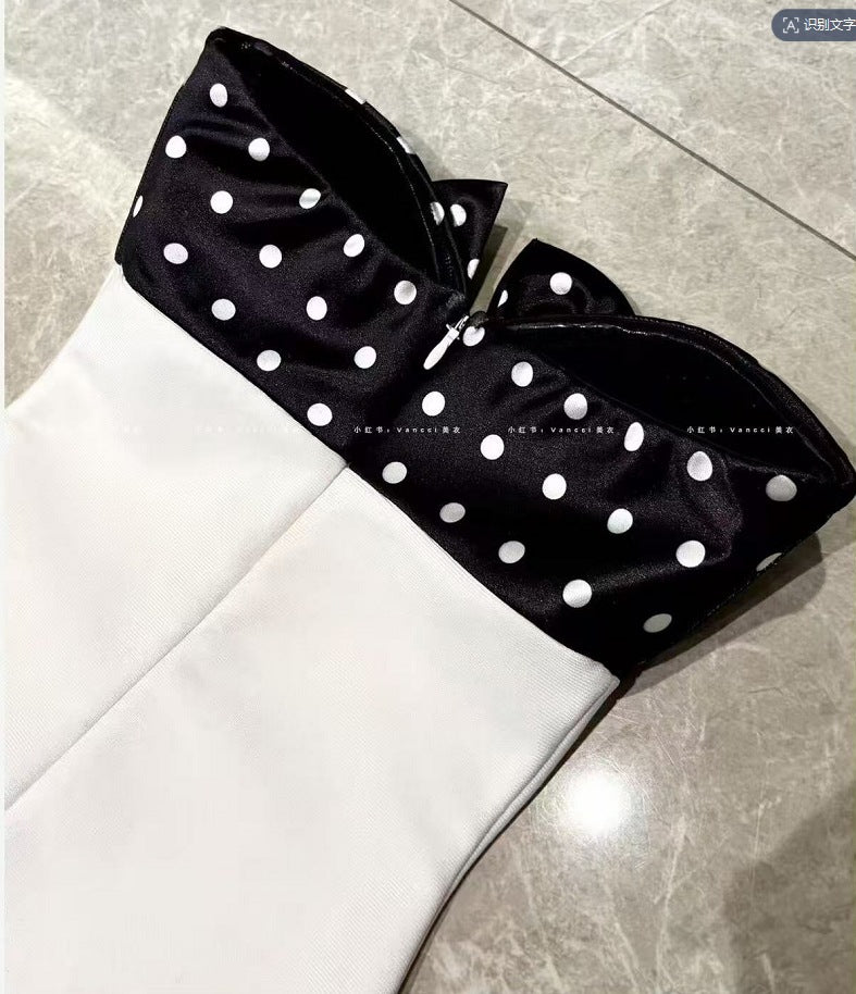 MICHAELIA WHITE POLKA DOT BANDAGE MINI DRESS WITH BOW