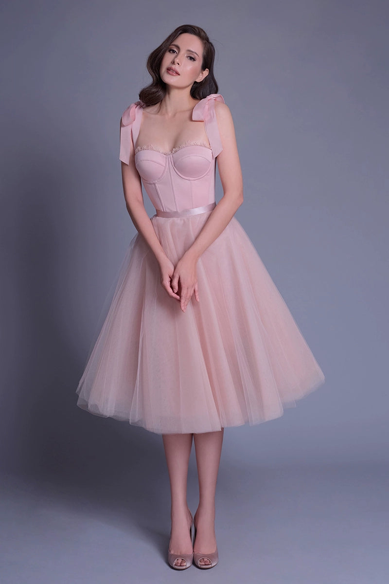 PINK UMBRELLA MIDI DRESS FOR WEDDING GUEST