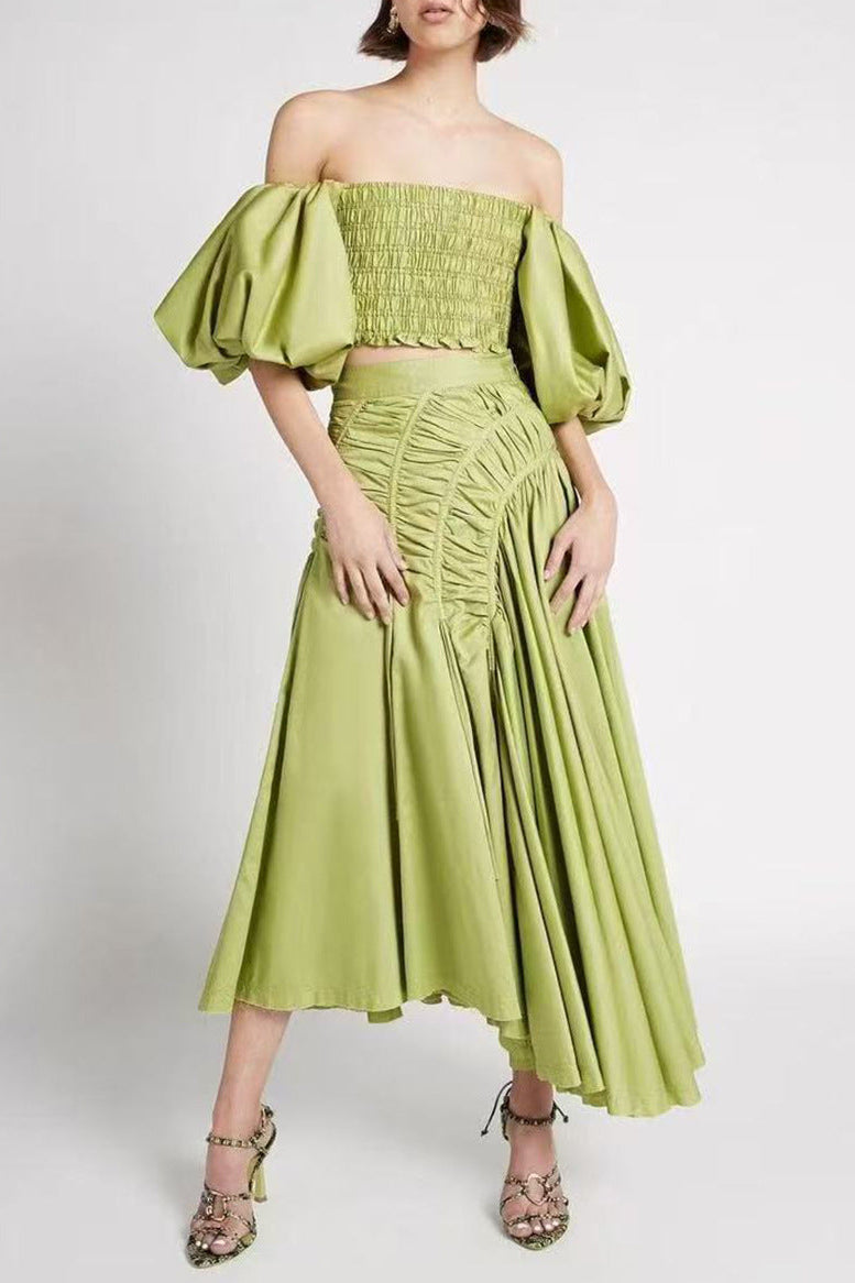 O1CN018nMGao1OeOHuwYkpR__2205289861730-0-cib GISELLE OFF-SHOULDER MIDI SKIRT - GREEN DRAWSTRING