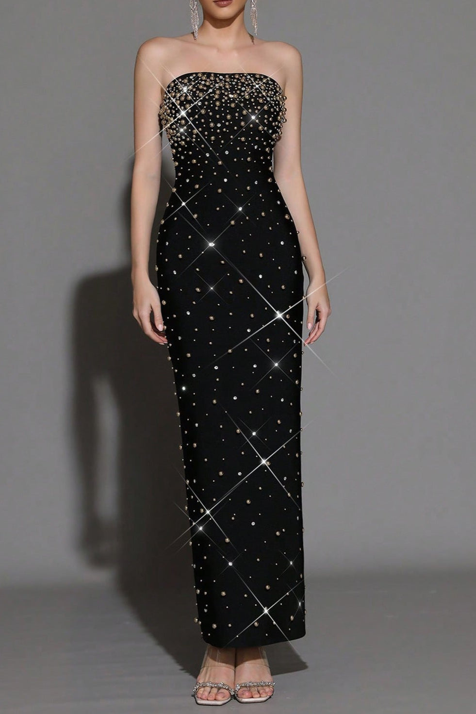 O1CN018oINQB1TTStjrXaYh__3503922383-0-cib PEARL BEADED STRAPLESS BLACK MAXI DRESS, EVENING
