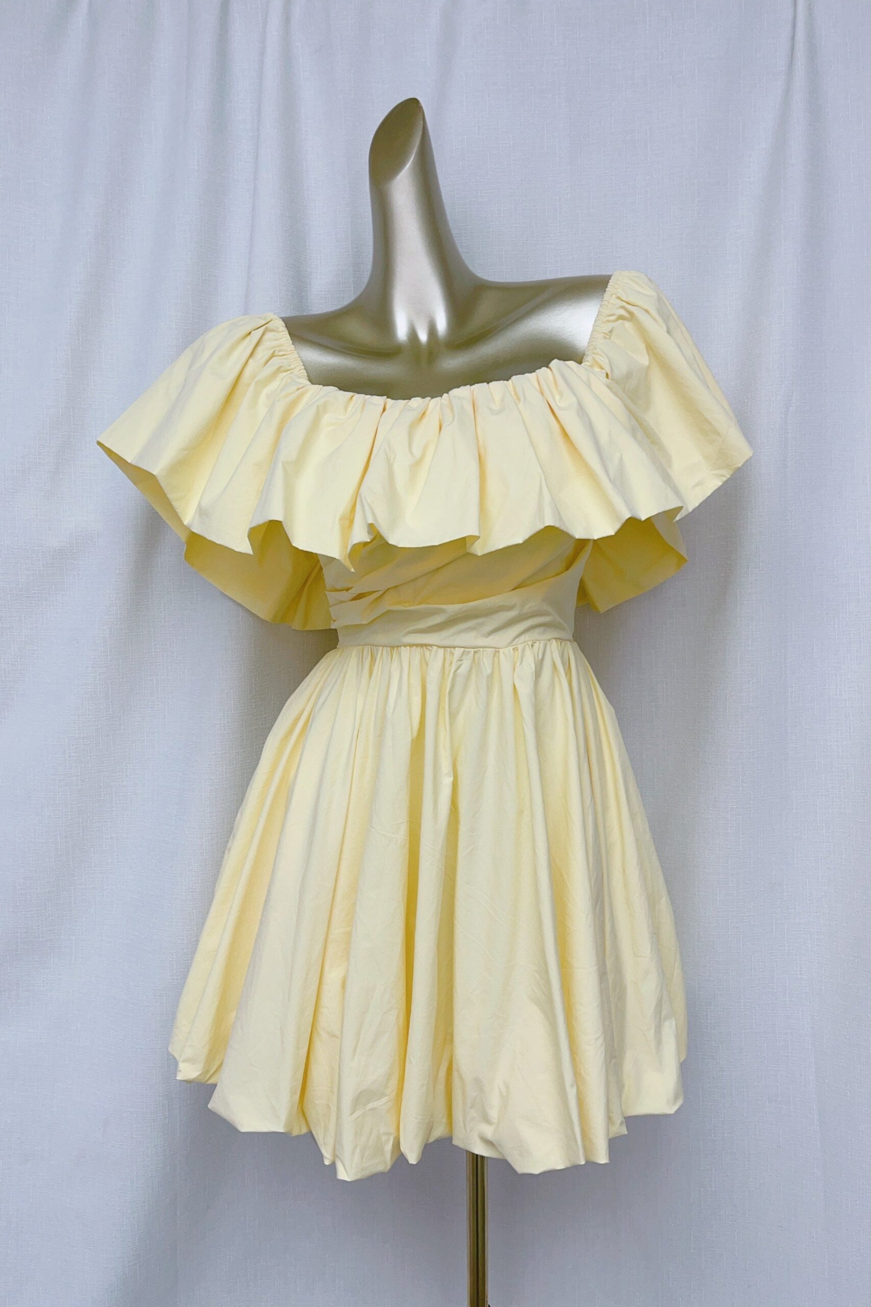 RUFFLE OFF-SHOULDER PUFFY MINI YELLOW DRESS