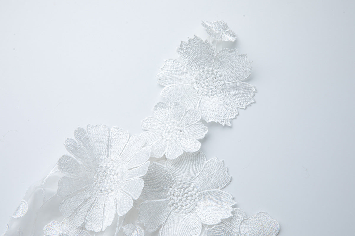 WHITE 3D FLORAL LACE MINI DRESS FOR WEDDING GUEST
