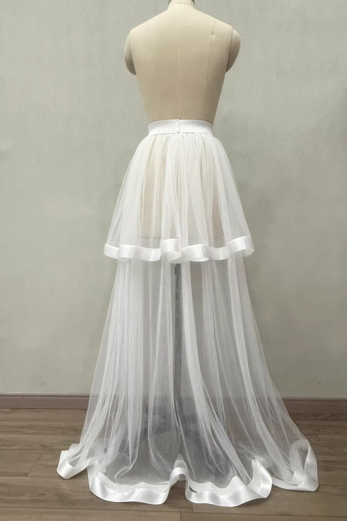 WHITE SATIN TRIM HIGH LOW TULLE PARTY SKIRT