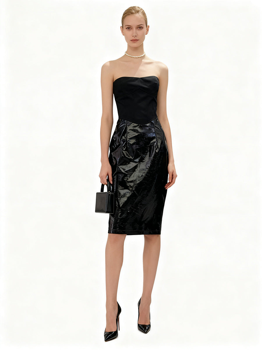 MIRIAM BLACK STRAPLESS CROP TOP MINI SKIRT SET