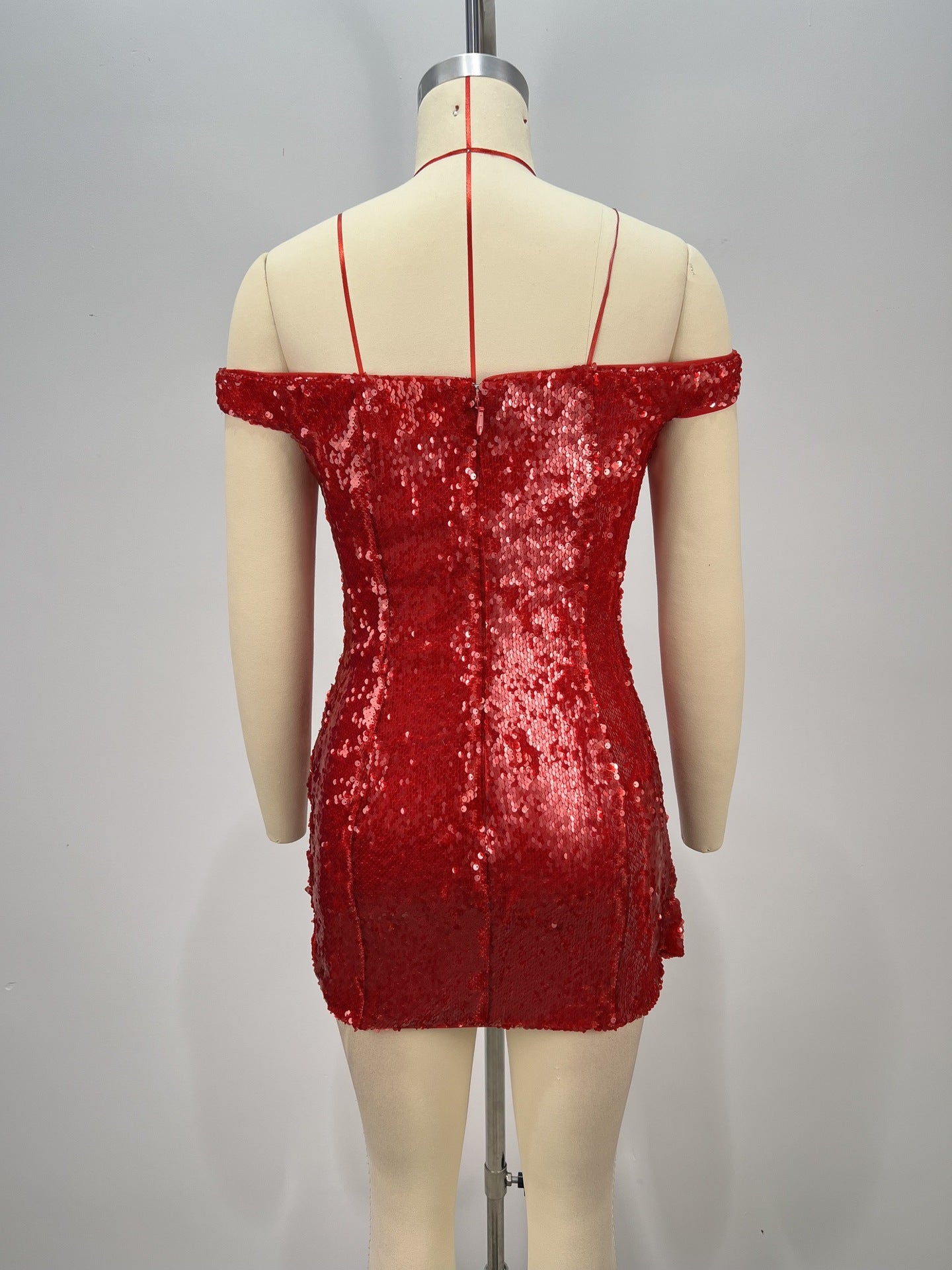 JULIET RED SEQUIN STRAPLESS BODYCON MINI DRESS