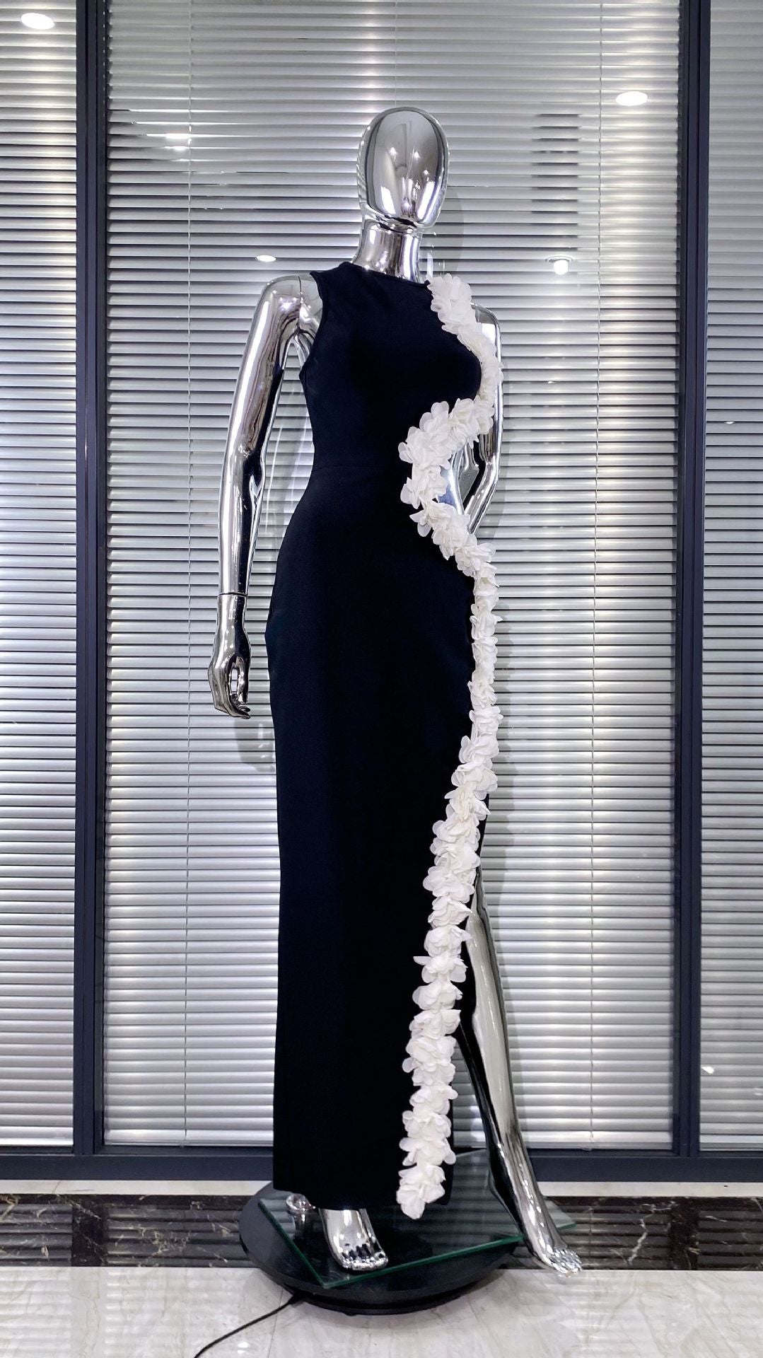 KIMBERLEY BLACK SLEEVELESS MAXI DRESS WITH FLORAL CUTOUTS