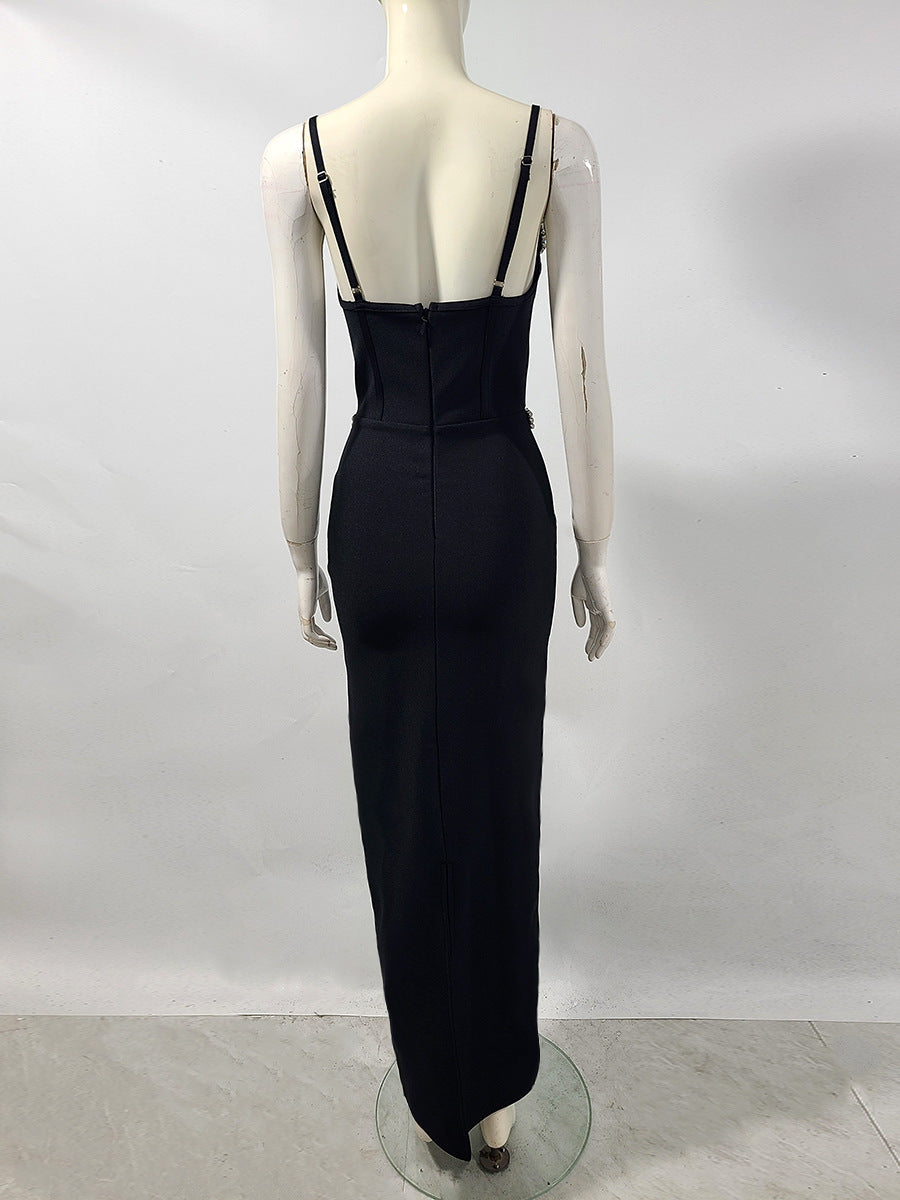 RITA RHINESTONE BANDAGE MAXI DRESS BLACK