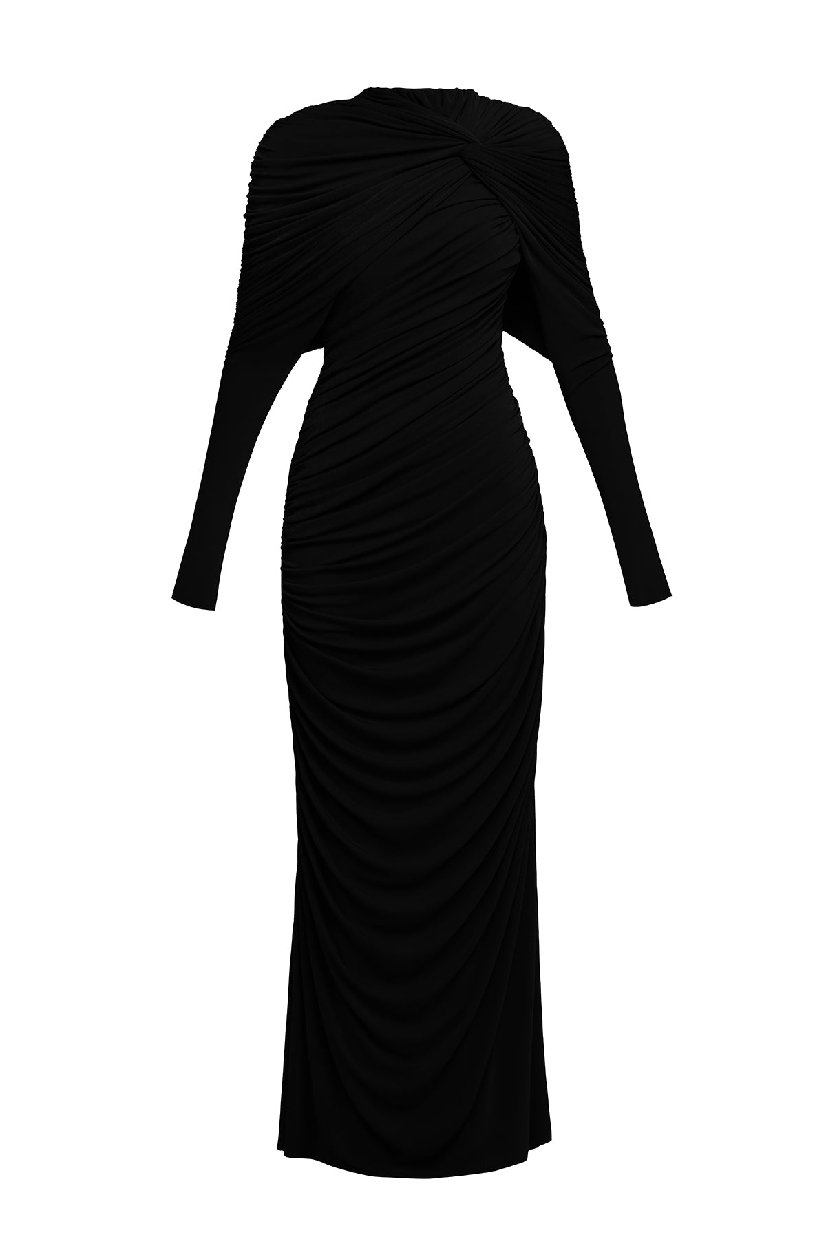 BONNIE KNOT BODYCON MAXI DRESS, LONG SLEEVE, BLACK