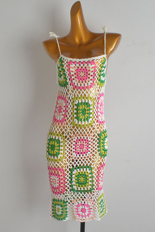O1CN019q3Cmn1diFtFeyq9m__2548123769 PINK & GREEN GRANNY SQUARE CROCHET MINI DRESS