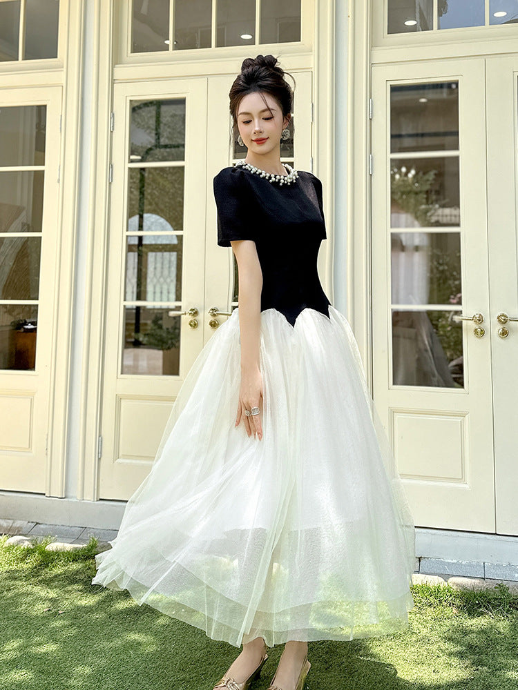LEONA TWO-TONE RHINESTONE TULLE MAXI DRESS