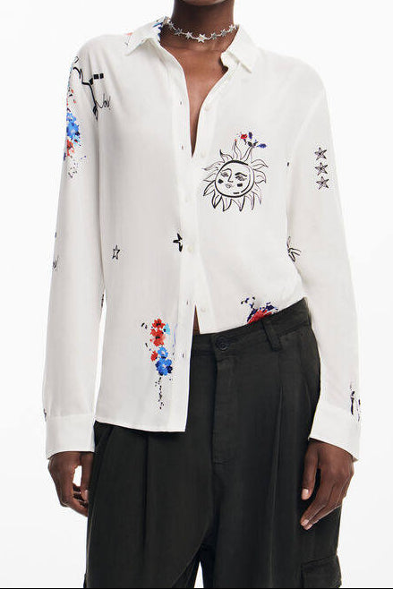 WHITE STAR PRINT OVERSIZED SHIRT FOR CASUAL
