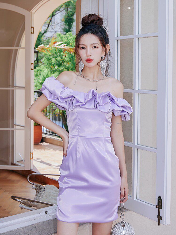 DOLORES RUFFLE STRAPLESS MINI DRESS PURPLE PARTY