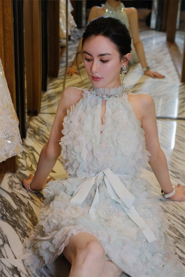 PASTEL GREEN FLORAL WEDDING GUEST MIDI DRESS