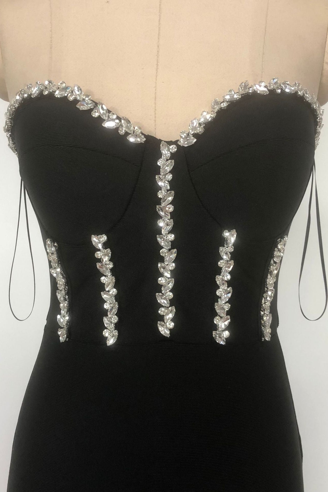 KRISTIN BLACK STRAPLESS MESH BANDAGE MAXI DRESS