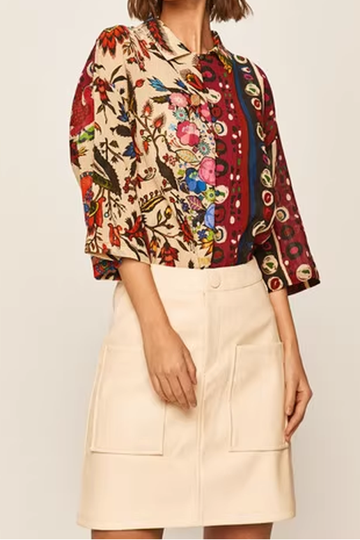 O1CN01AF59wQ1iFT1HePRZh__2380174383 MULTICOLOR FOLK FLORAL PRINT THREE-QUARTER SLEEVE BUTTON-DOWN SHIRT
