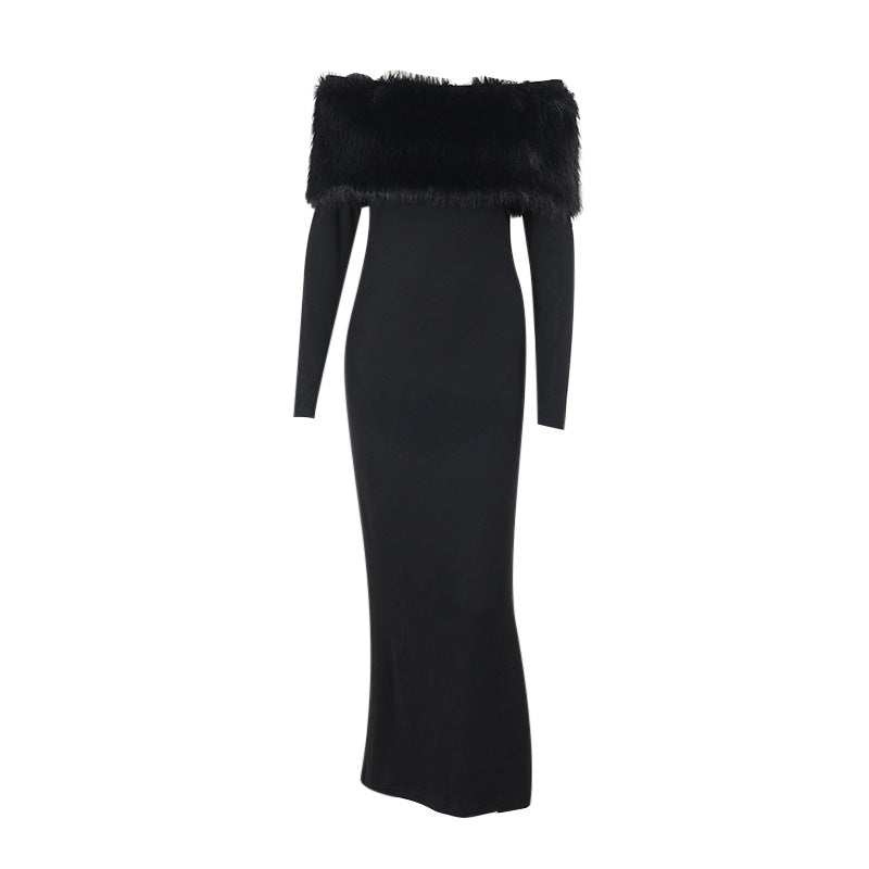 SUSIE FURRY BODYCON MIDI DRESS BLACK PARTY