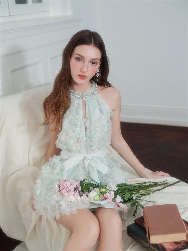 PASTEL GREEN FLORAL WEDDING GUEST MIDI DRESS
