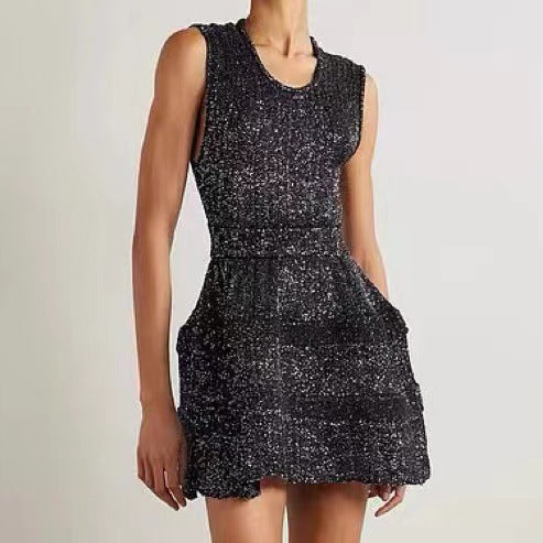 REBECCA SEQUIN MINI DRESS BLACK PARTY