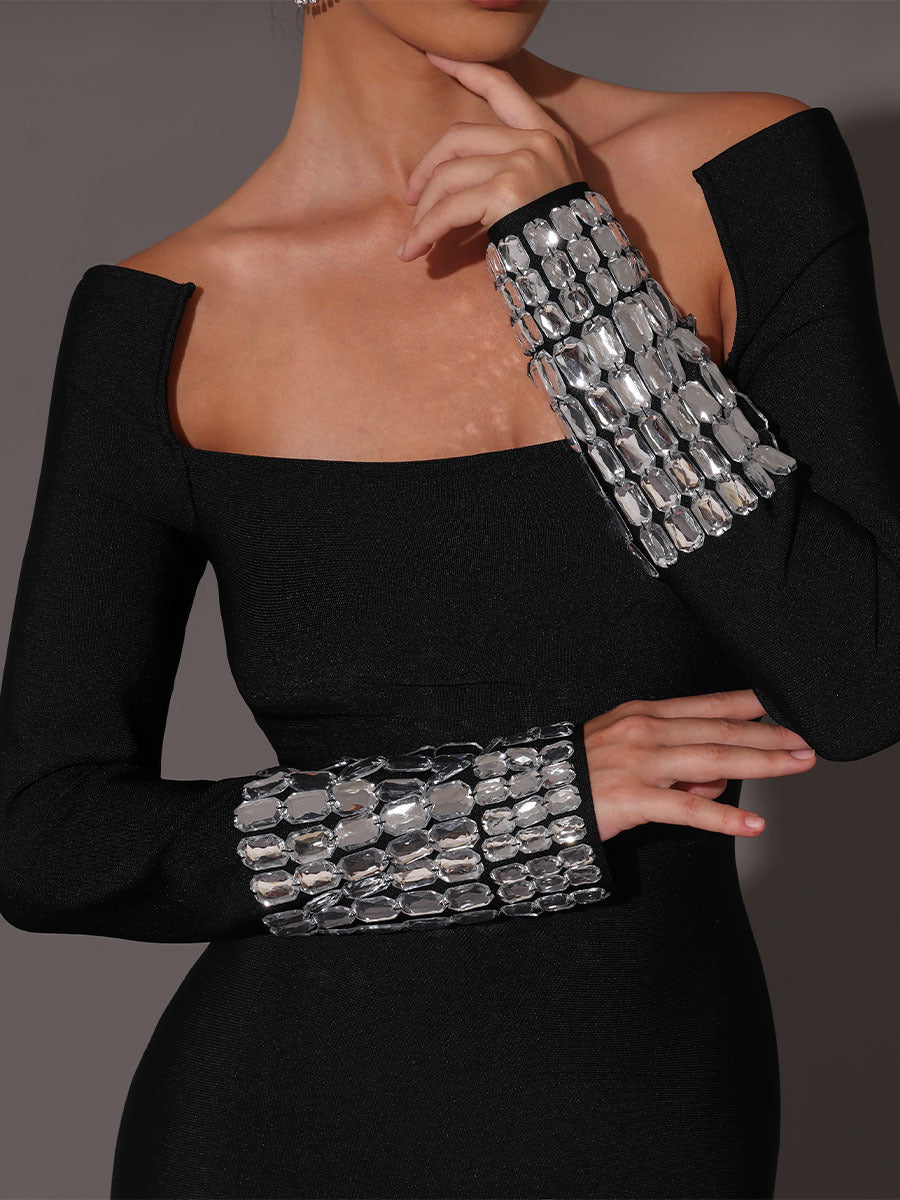 SQUARE NECK BANDAGE MAXI DRESS, BLACK, COCKTAIL