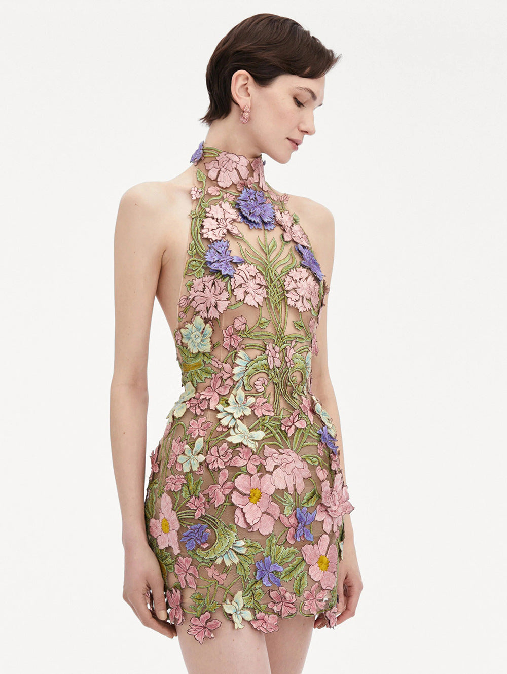 URSULA FLORAL HALTER MINI DRESS