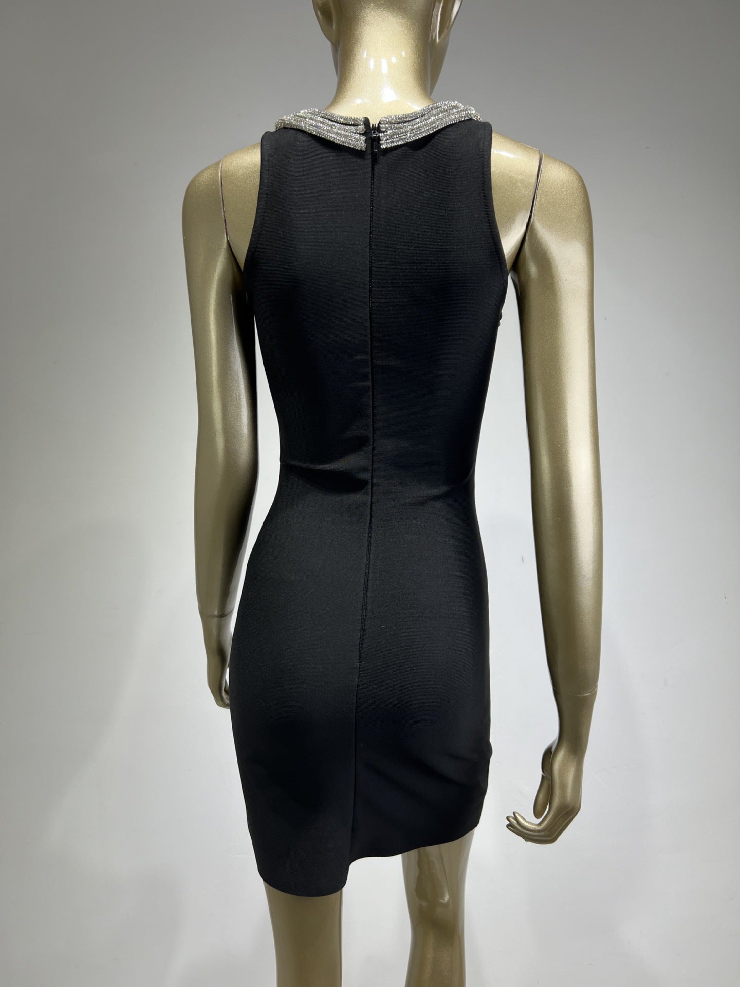 MIKINE BLACK BANDAGE MINI DRESS, DIAMANTE PARTY