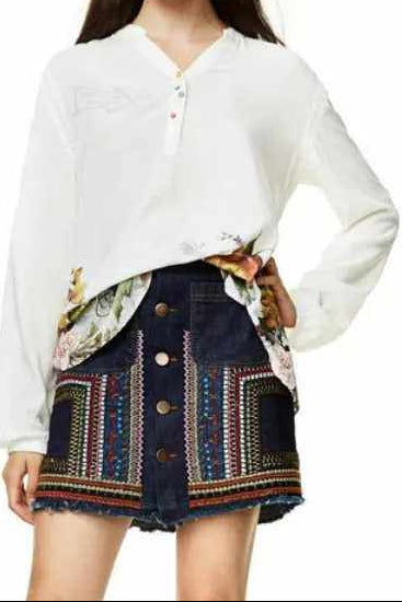 WHITE HENLEY FLORAL BACK LONG SLEEVE BLOUSE