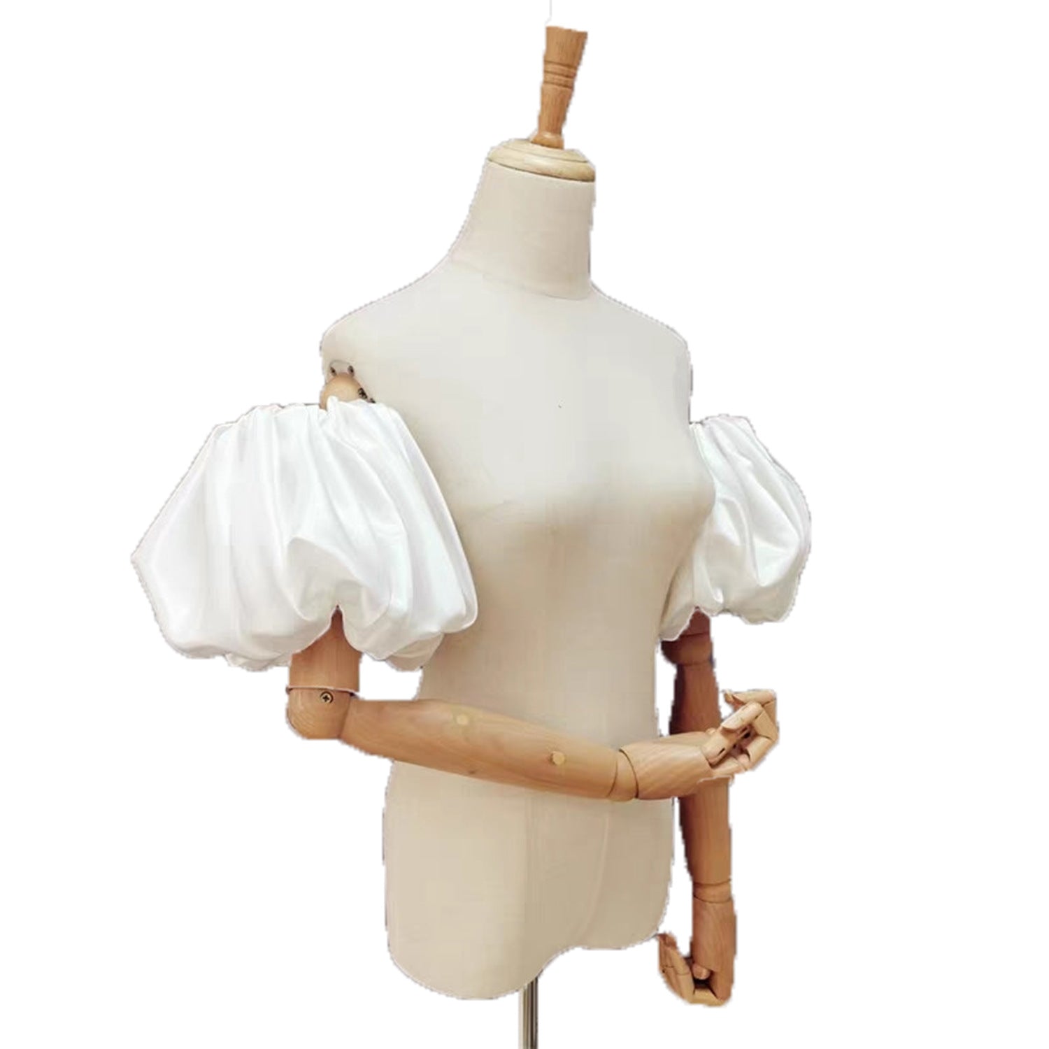 OFF SHOULDER GLOSSY SATIN MINI DRESS WITH DETACHABLE PUFF SLEEVES