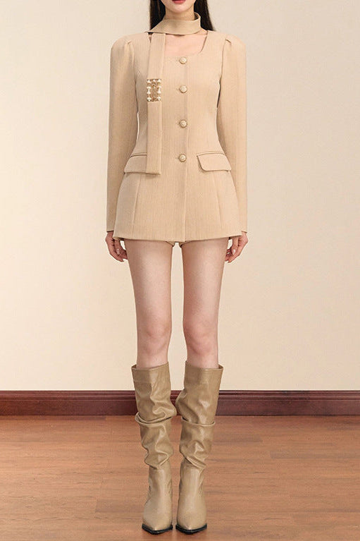 MOLLY SQUARE NECK LONG SLEEVE BLAZER MINI DRESS KHAKI