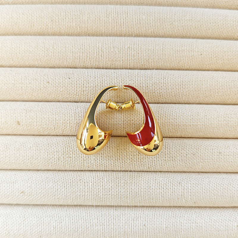 VINTAGE GOLD RED HOOP EARRINGS FOR PARTY
